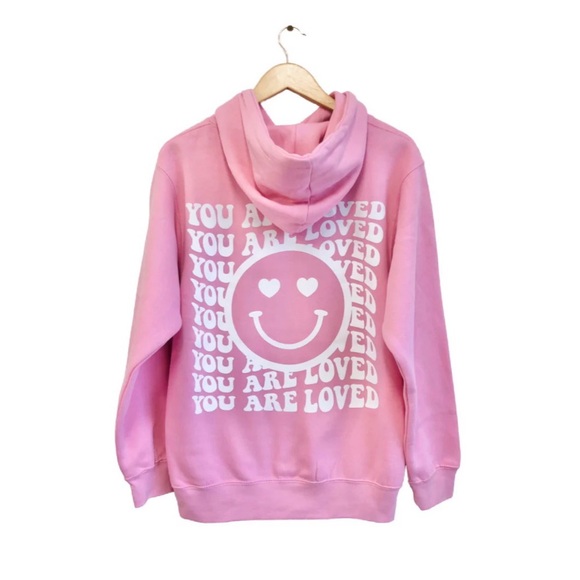 You Are Loved Valentine Pink Smiley Face Hoodie Sweatshirt by The Shop Forward - Picture 5 of 10